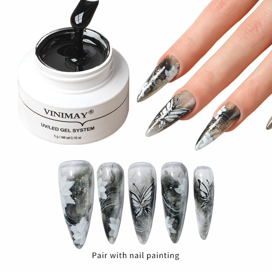 Gel de Difusão Preto Branco Pérola Branco Três Cores Air Blooming Gel Correspondente Reforçar Camada Base para Arte em Unhas