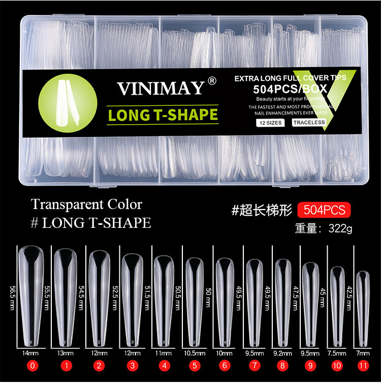 natural transparent color 504pcs extra long nails tips-66