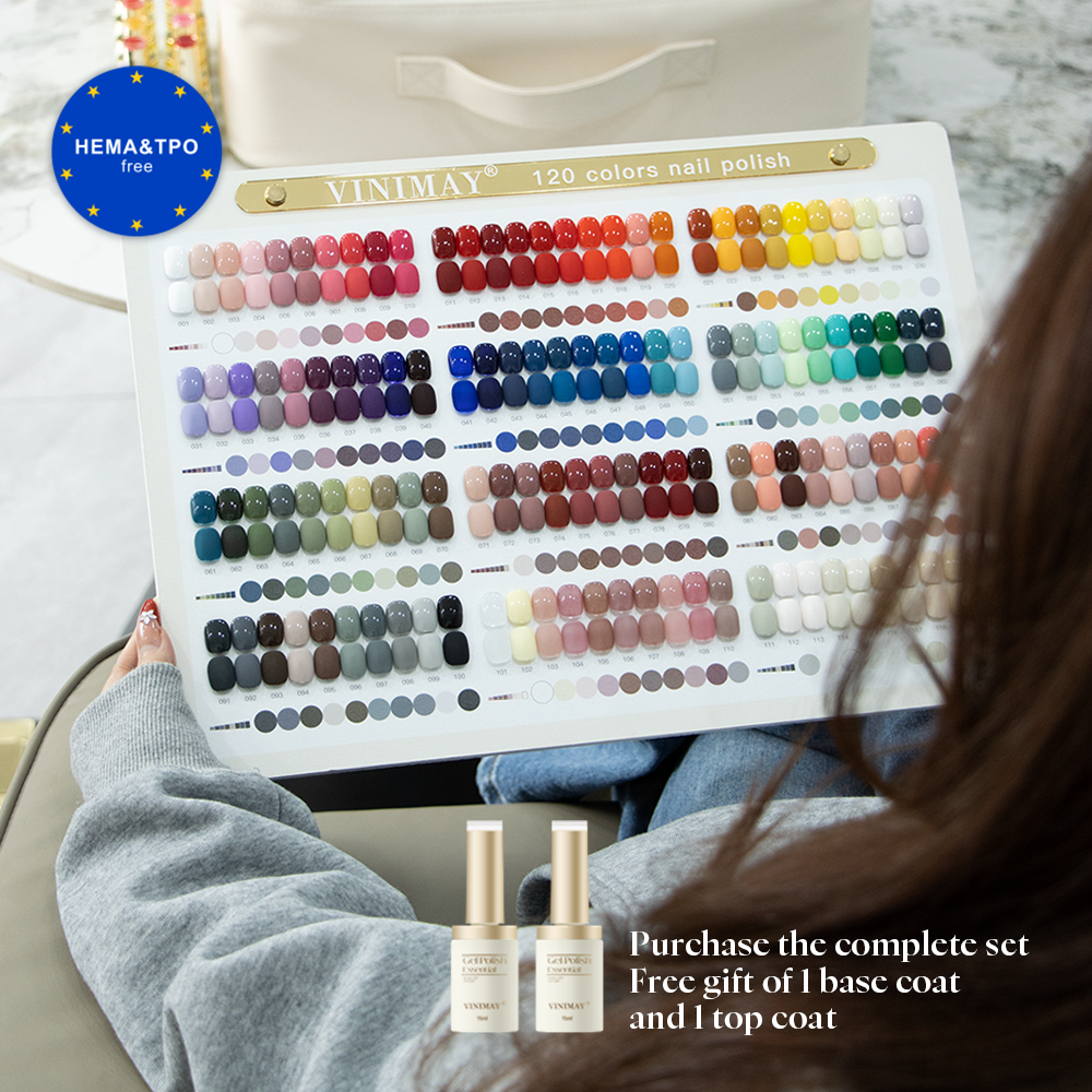Σετ Γκέλ Πολίρας Vinimay 15 ml, 120 χρώματα, αφαιρούμενη με εμβάπτιση, TPO και HEMA-free, UV γκέλ πολίρα νυχιών, σετ σε κουτί με χρωματολόγιο για σαλόνι