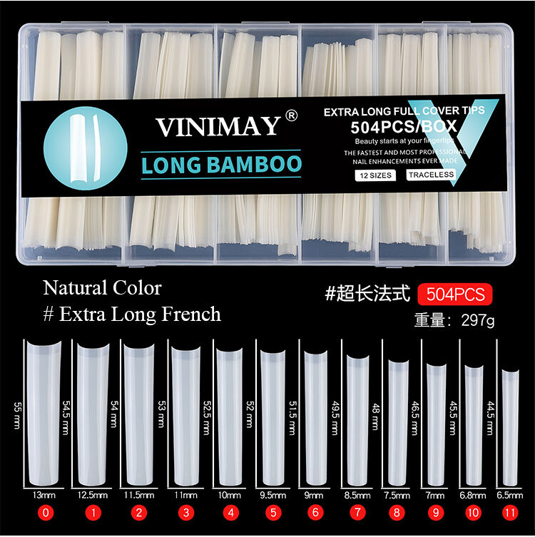 natural transparent color 504pcs extra long nails tips-67