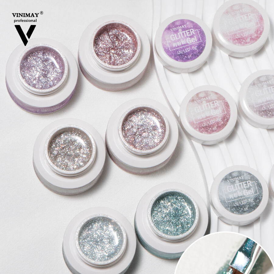 High Density Shiny Glitter Flash Gel Polish Private Label 6 Colors Reflective Shimmer Glitter Gel in Jar