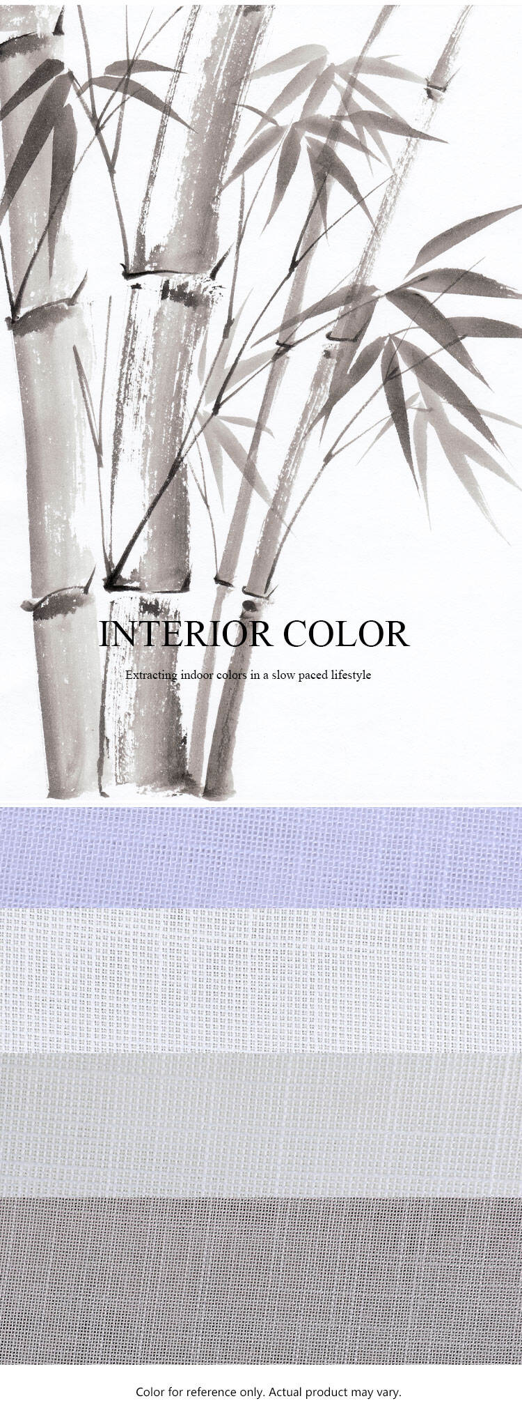 Interior color palette inspired by bamboo tones, showcasing soft neutral shades of bamboo slub sheer fabric for tranquil interiors.