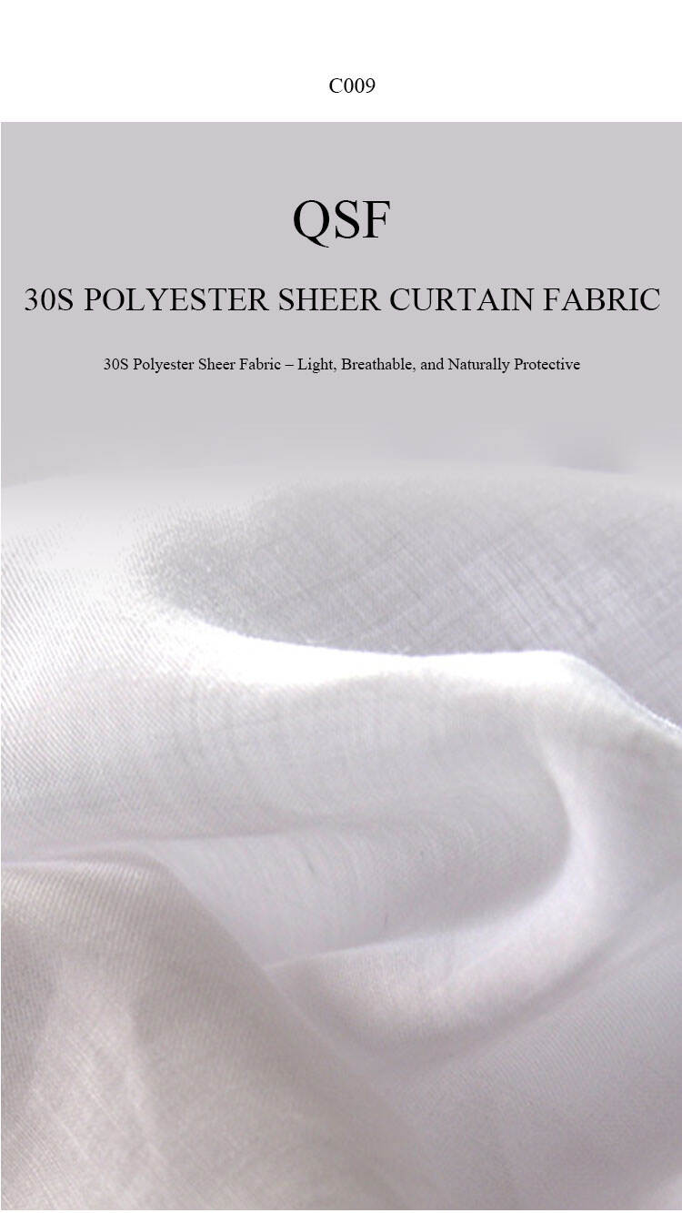QSF C009 30S polyester sheer curtain fabric cover image, lightweight and breathable white sheer for soft light filtering.