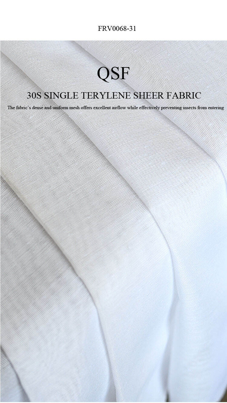QSF FRV0068-31 30S single terylene sheer fabric close-up, dense uniform mesh voile with airy texture
