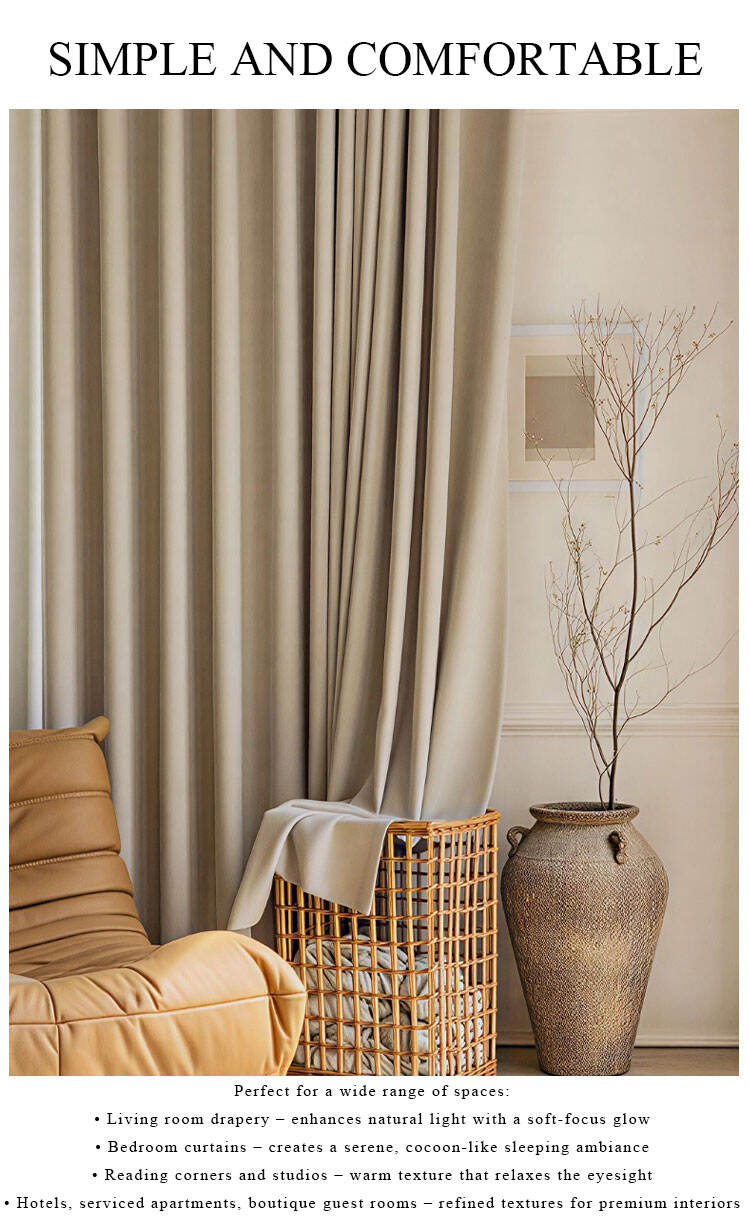 Soft neutral curtains in a cozy interior, creating a calm atmosphere with gentle, warm light.