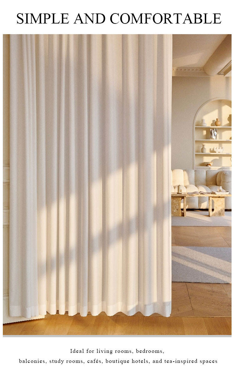 Cotton-feel bamboo slub sheer curtains in a warm minimalist living space, filtering sunlight for a calm and comfortable atmosphere.