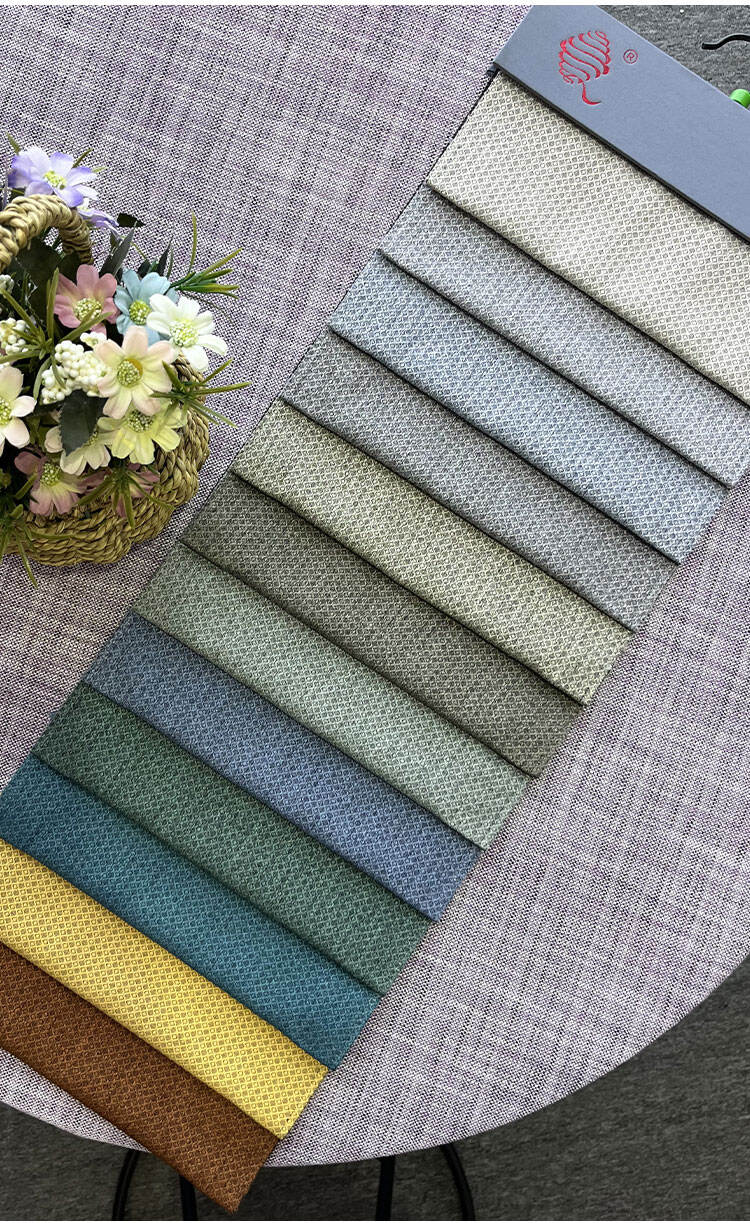 Mini-jacquard linen-look blackout fabric color swatches book—multiple neutral and accent colors for projects