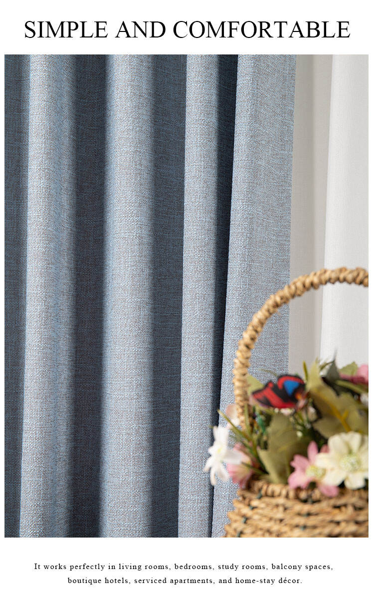 Blue heavy-slub curtains in a cozy interior, showing soft drape and comfortable