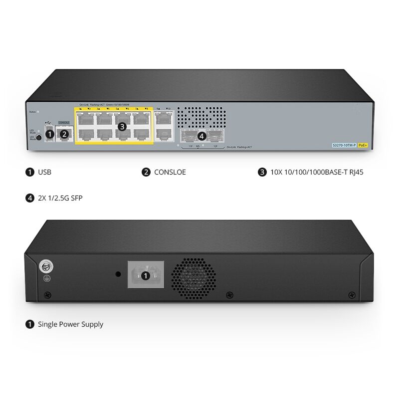 commuteur Ethernet Gigabit L2+ PoE+, 10 Ports, 8 x Ports PoE+ 125W, avec 2 x Uplinks SFP 1/2.5Gb