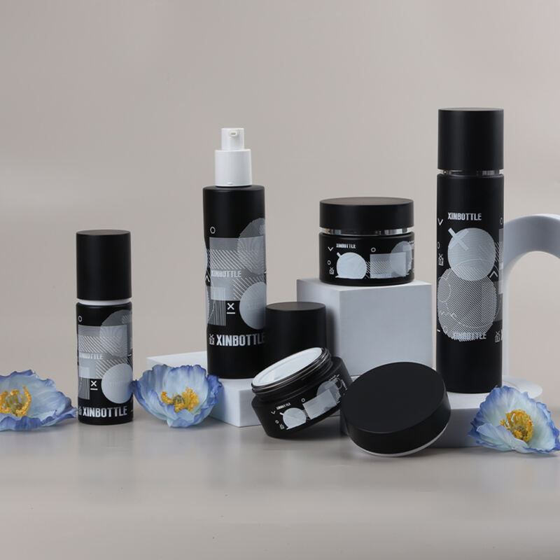 Sort Mode Customiseret Lige Cylindrisk Glas Hudplejesæt Flaske Eksklusiv Praktisk Æstetisk Cosmetik Emballageflaske
