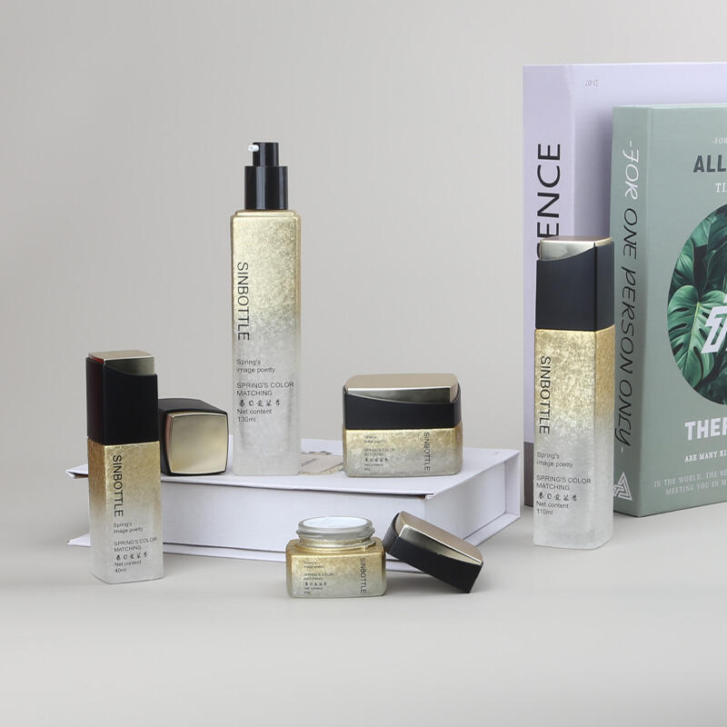 Sinbottle Customized Lotion and Cream Bottle High-End Square Glass Bottle Set Luxury Skin Care Glass Packaging