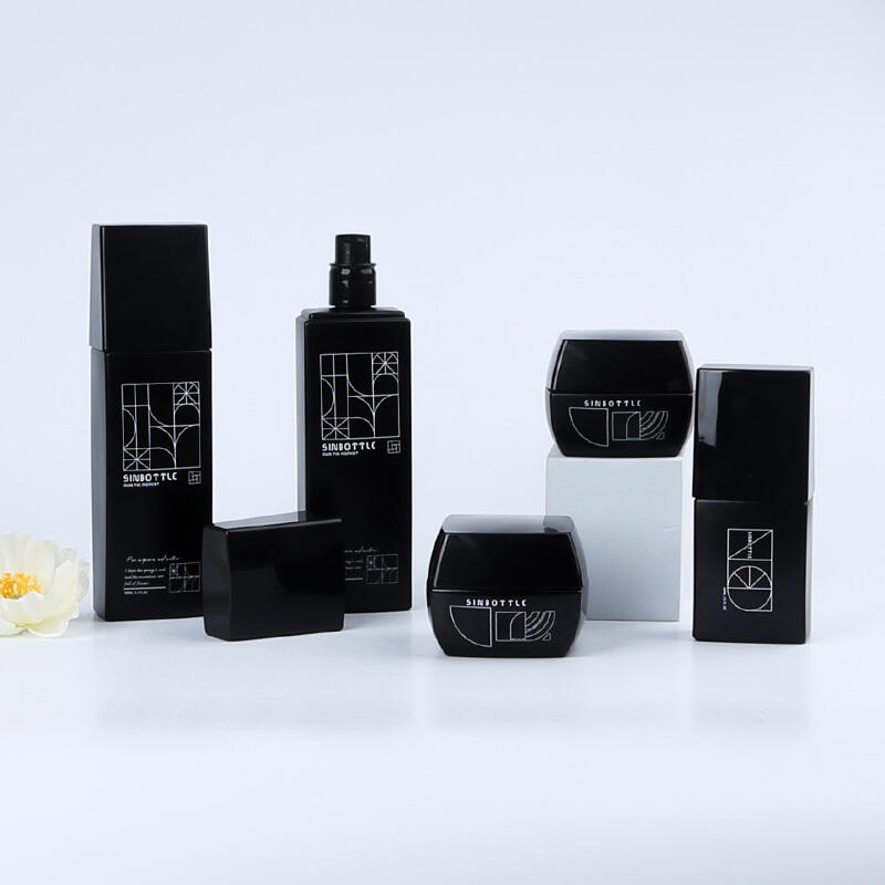 Sinbottle High-End Flat Square Glass Bottle Set Luxury Skin Care Glass Packaging