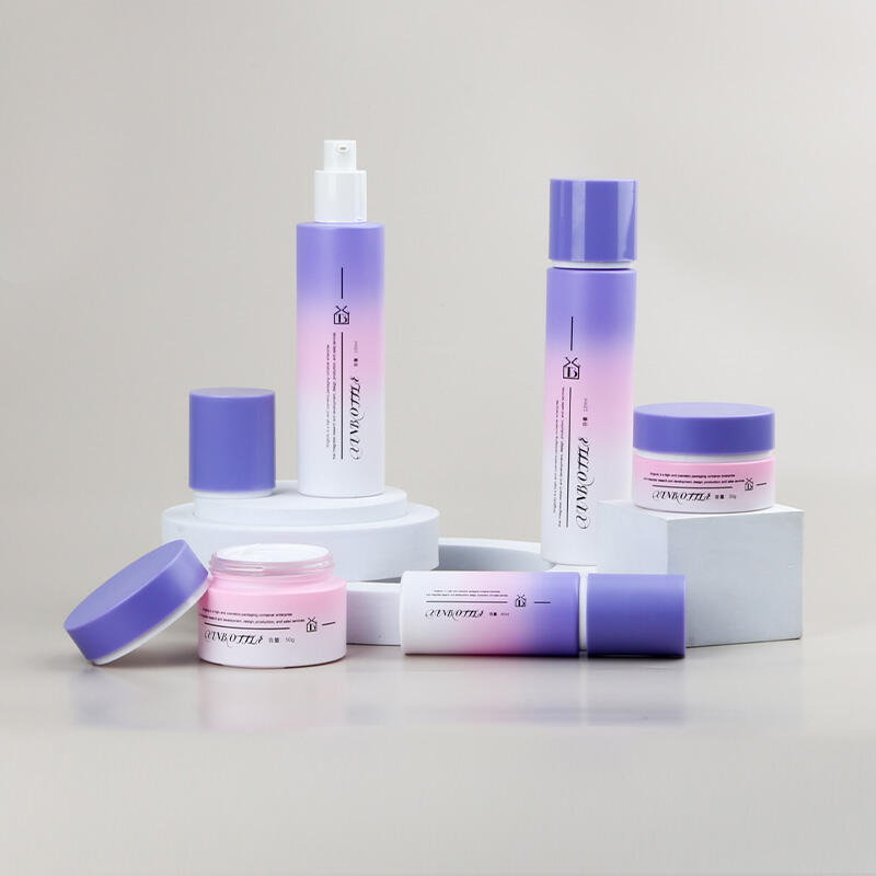 Gradient High-Value Straight Cylinder Glass Lotion Bottle Set Free Customization With Hand-Pull Pad Leak-Proof Design Cream Bottle Global Delivery