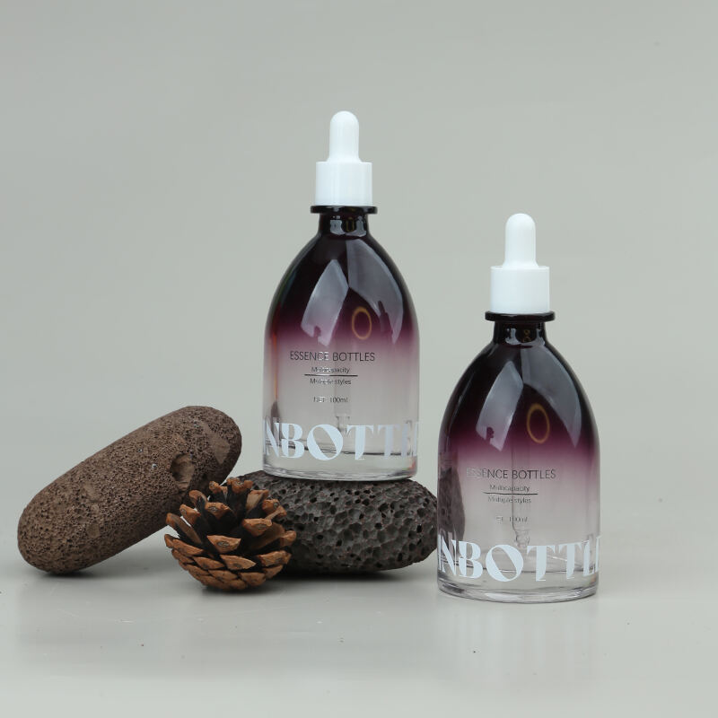Botol Sinbottle Kustom 100ml Bahu Miring Dasar Tebal Botol Kaca dengan Pipet Warna Gradien Dasar Cekung Anti Tumpah Desain Kemasan Esens