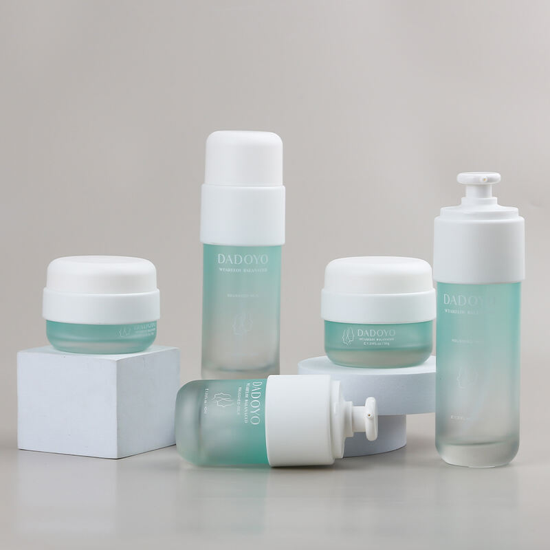 Custom Print Frosted Texture Thick Bottom Glass Bottle Premium Chubby Gradient Cosmetic Glass Bottle & Jar With Airless Pump