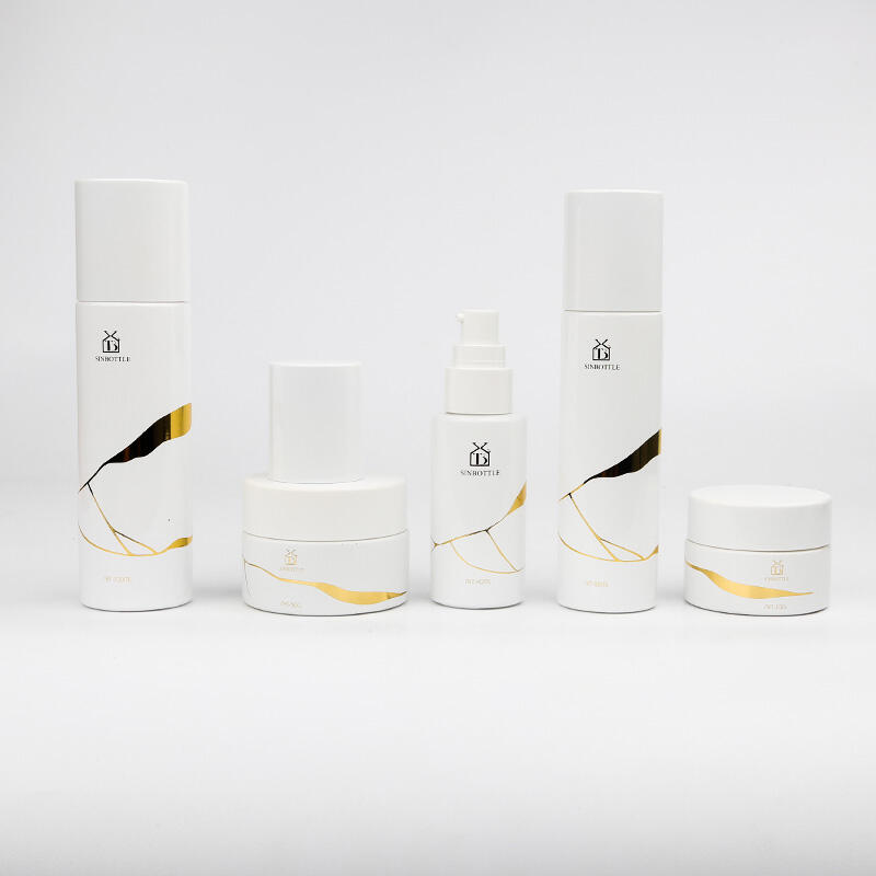 Luxury Gold Stamping Skincare Set With Glass Bottles Customized Lotion Bottles And Cream Jars In Various Specifications
