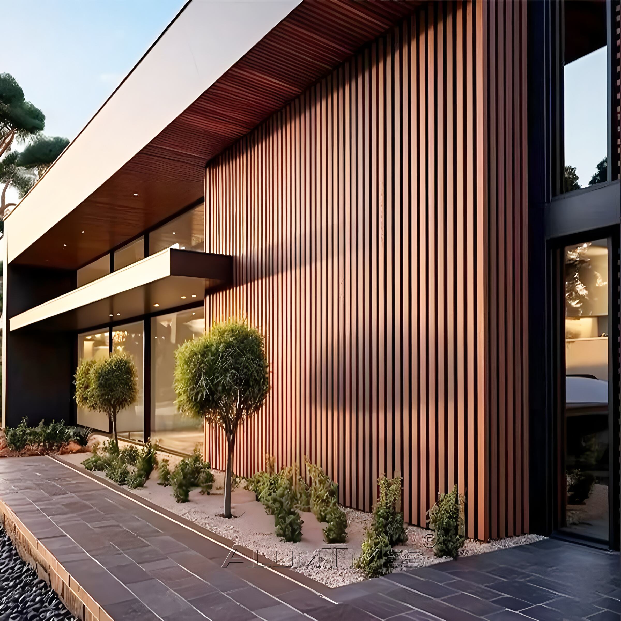 Wood Grain Aluminum Fluted Panels 3D Fireproof Cladding