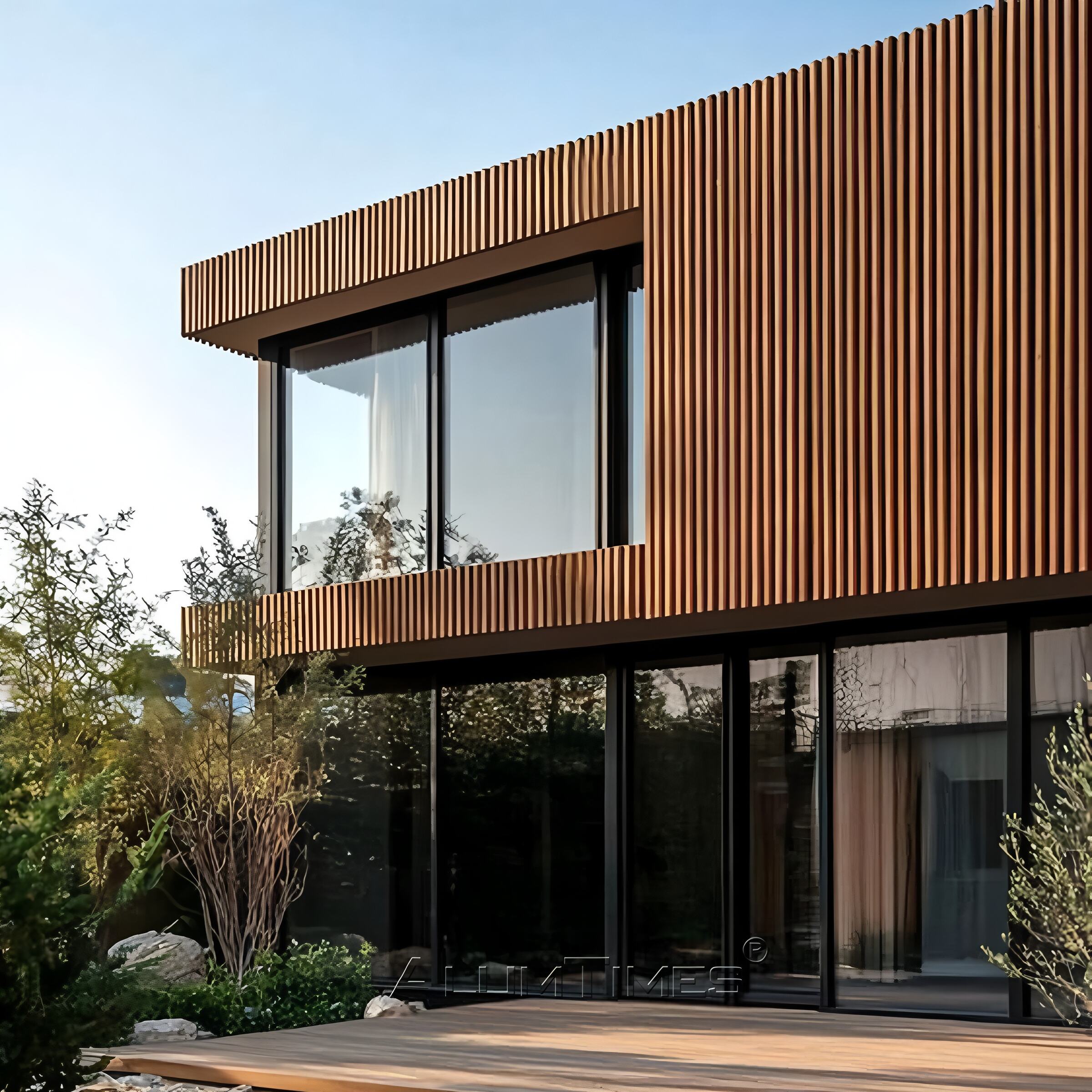Aluminum Fluted Design Exterior Facade Outdoor Wooden Grain Wall Panel