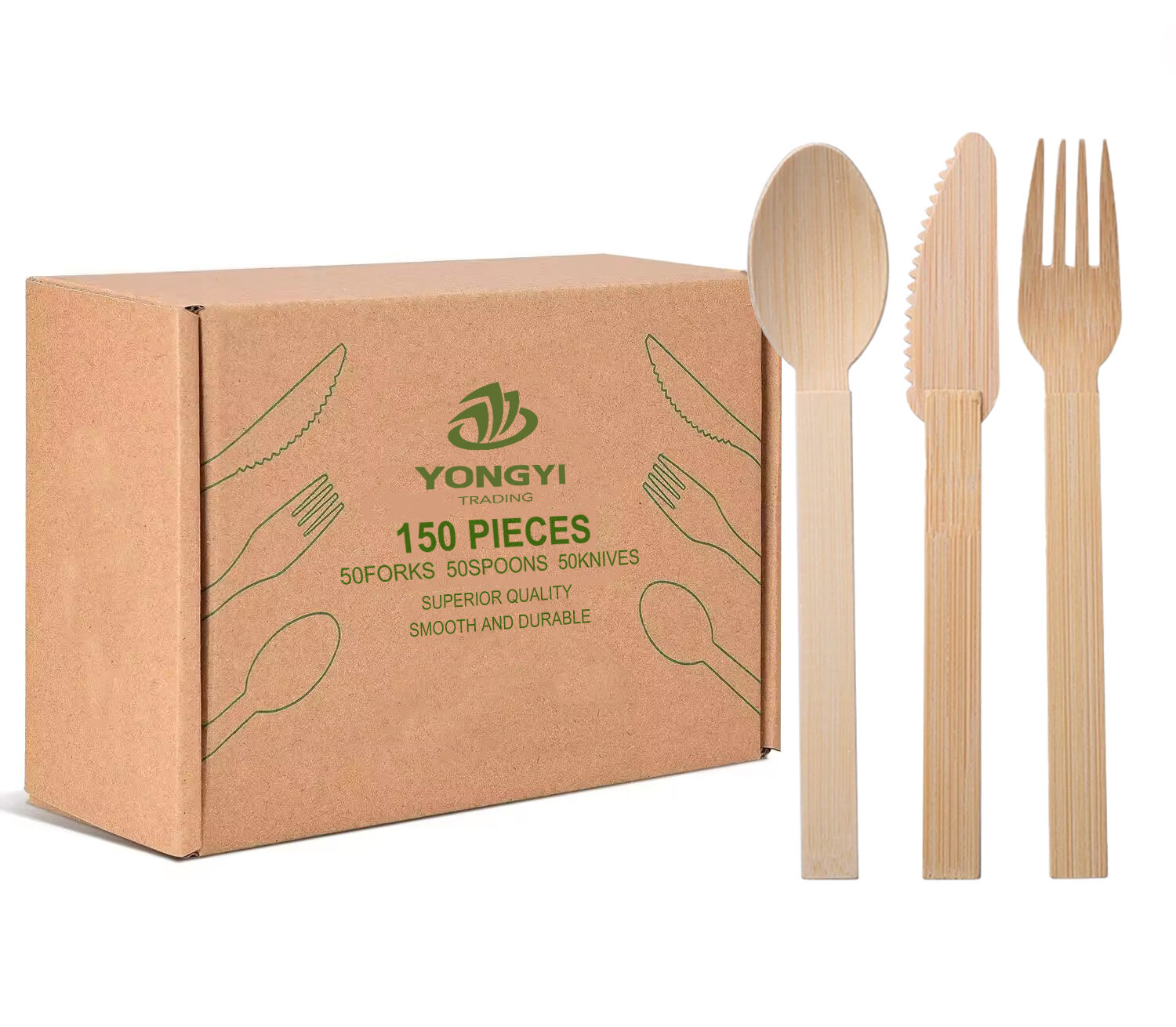 Wholesale Bamboo Utensils 100 Set Forks Spoons Knives Biodegradable Reusable or Disposable Bamboo Cutlery