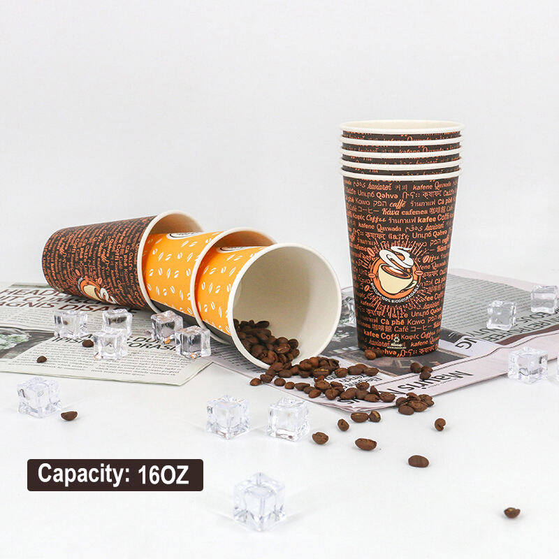 Custom logo Disposable Paper Cups Hot Coffee Tea cup with lid cover biodegradable double wall with all size