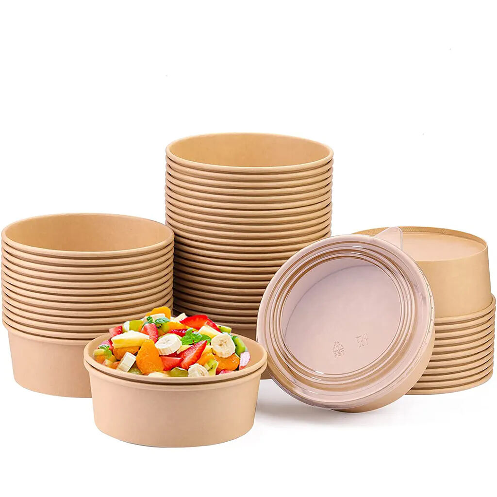 Food-grade eco-friendly paper bowls, with matching lids, suitable for salads and any kind of food