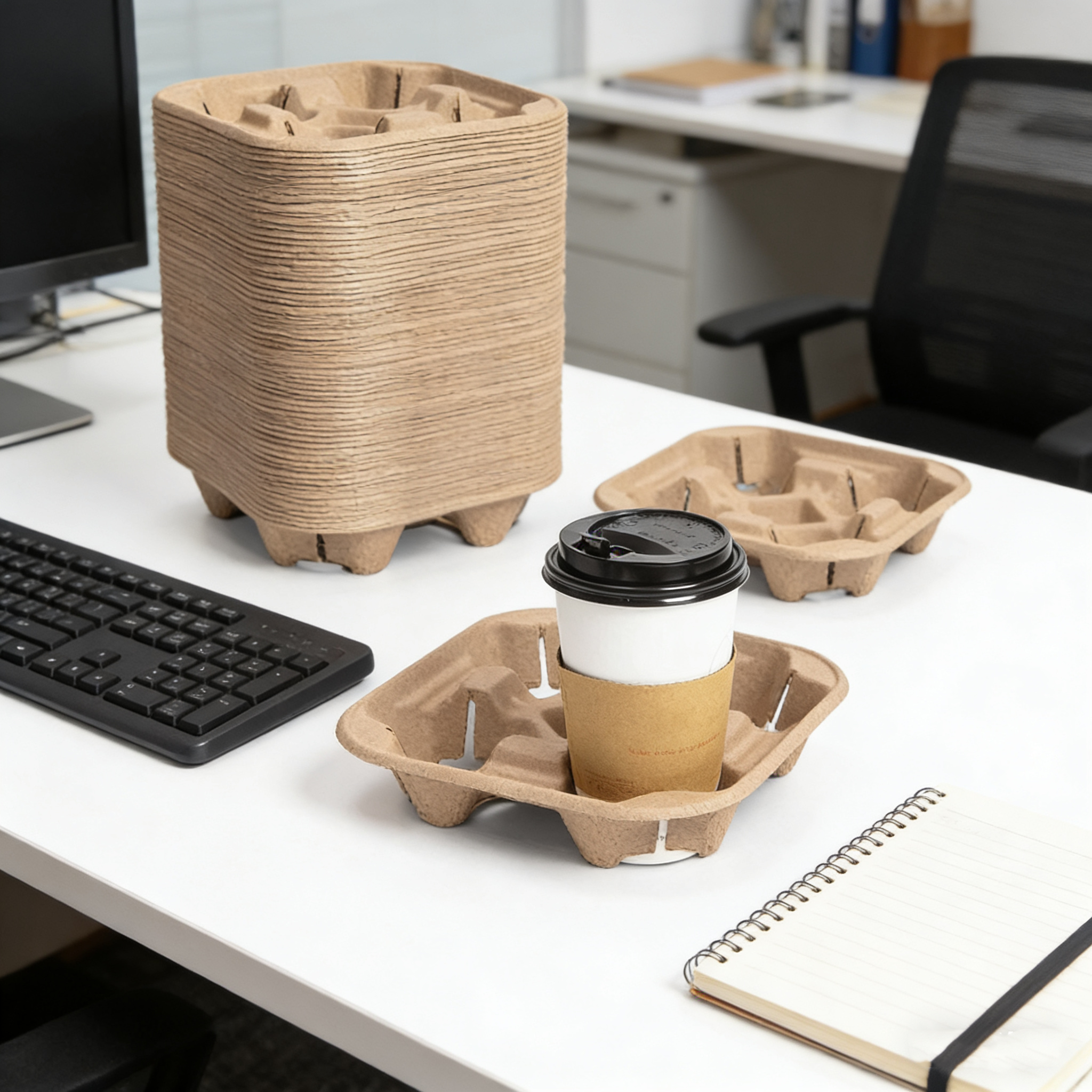 Wholesale Custom Paper Pulp 2/4 Tray Carrier Pulp Cup Holder Coffee Cup Hot Drink Cup Holder