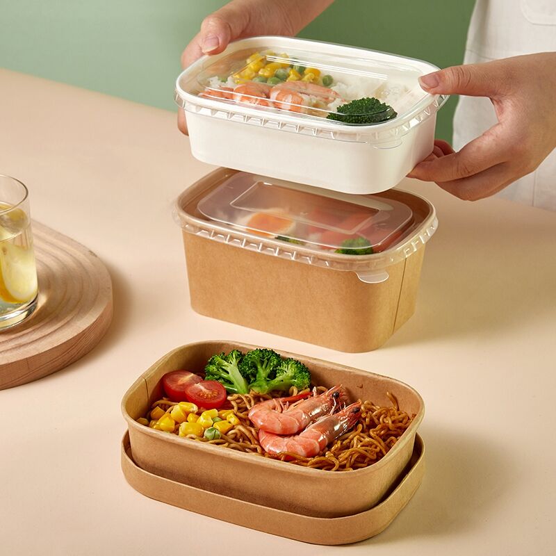 Single Wall Disposable Waterproof Fast Food Packaging Kraft Paper Container Boxes for Takeout Food