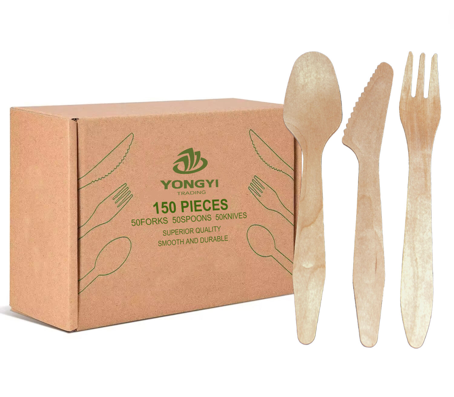 Biodegradable wood individually wrapped wooden cutlery Not easy to mold take away wooden spoon fork