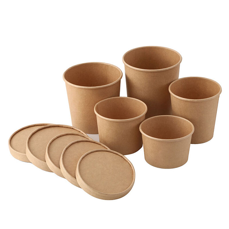 High Quality Food Grade Take Away Disposable Kraft Paper Soup Bucket Bowl with Lid