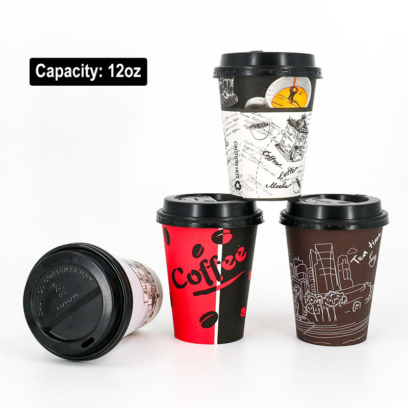 Custom logo Disposable Paper Cups Hot Coffee Tea cup with lid cover biodegradable double wall with all size