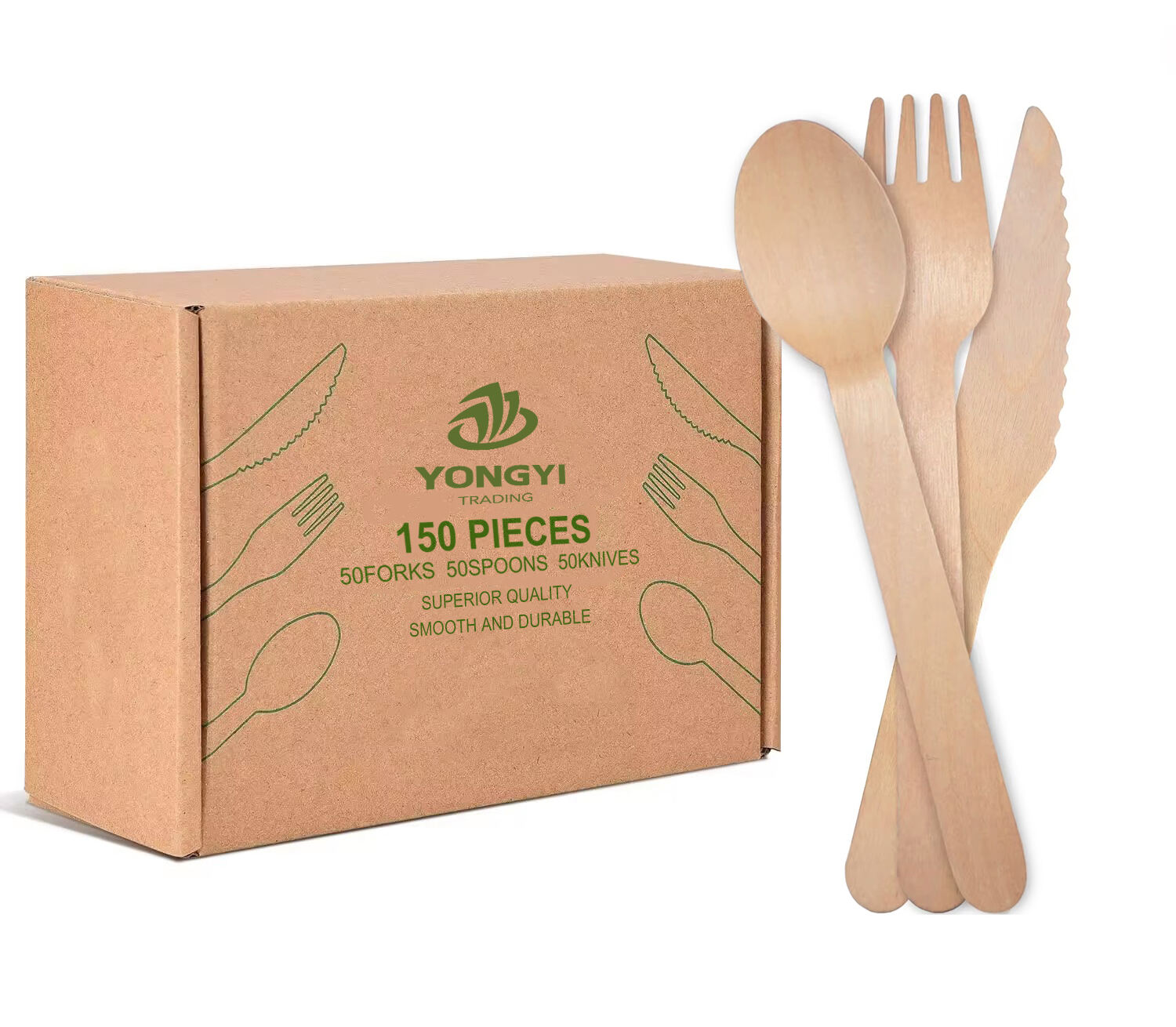 Biodegradable Natural Customized Packing Birchwood Disposable Wooden Cutlery Spoons knife fork