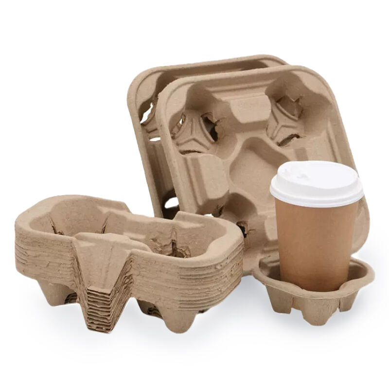 Wholesale Custom Paper Pulp 2/4 Tray Carrier Pulp Cup Holder Coffee Cup Hot Drink Cup Holder