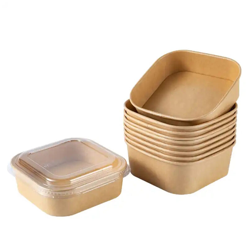 Promotion Takeaway Container Round Square Pet Lid Disposable Take Away Kraft Paper Bowl