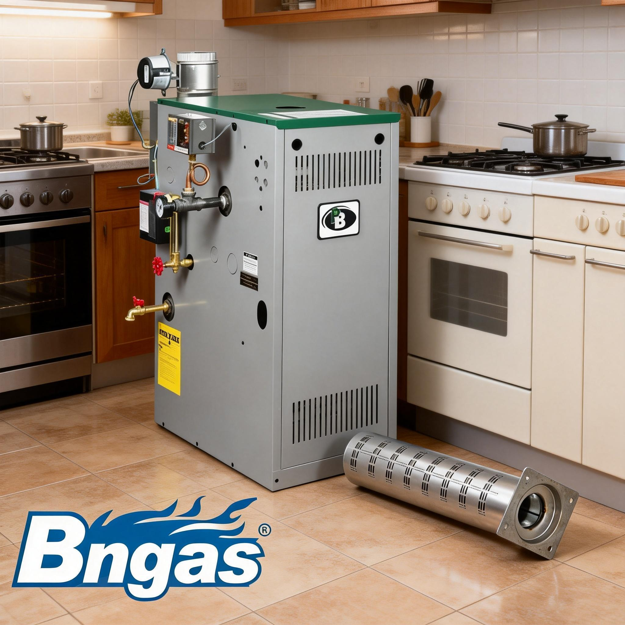 jimeng-2026-01-14-5946-将燃烧器产品放在燃气锅炉旁边，燃气锅炉用于烧水，场景在厨房，商标放在角落.png
