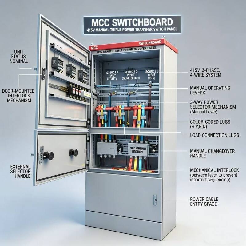 Hogyan váltson biztonságosan három generátor között? 415 V-os kézi átkapcsoló kapcsolószekrény (MTS) útmutató