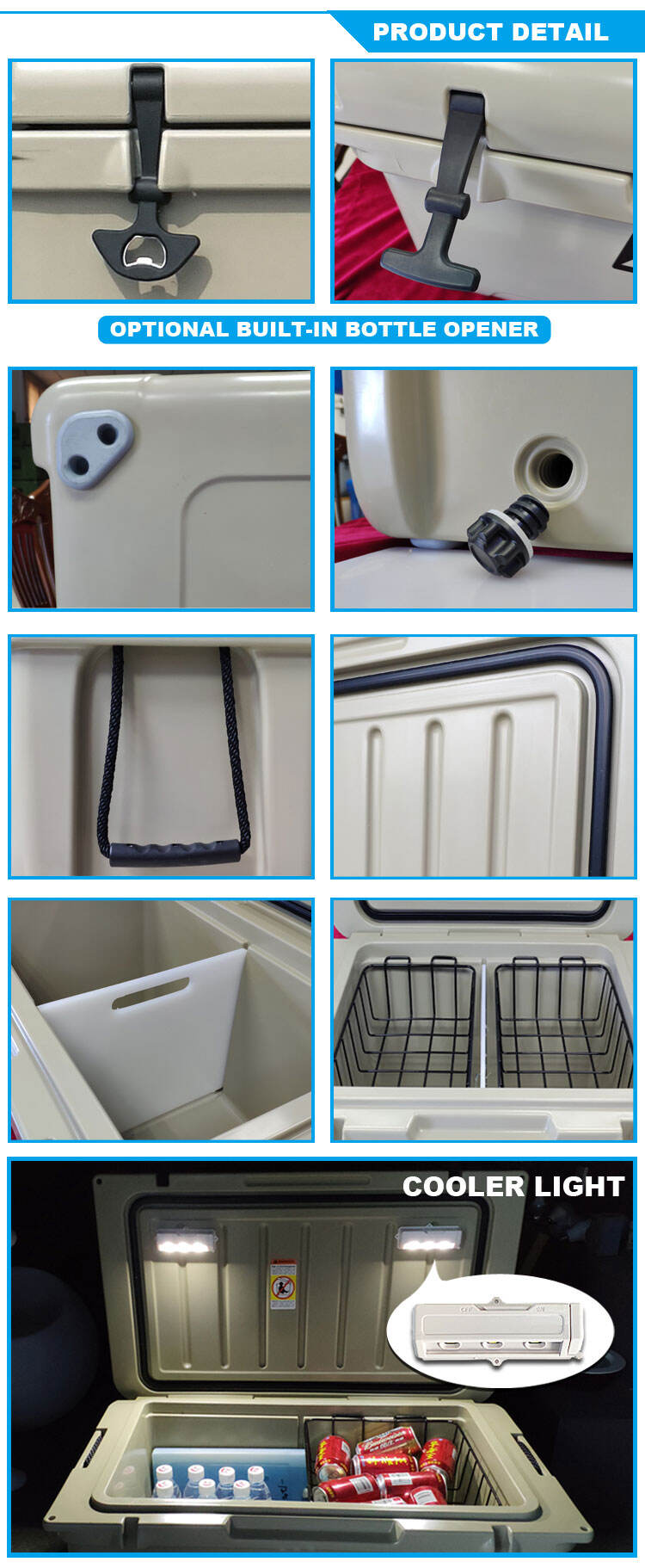 Camping cooler with handle rotomolded RH65 hard cooler box  factory