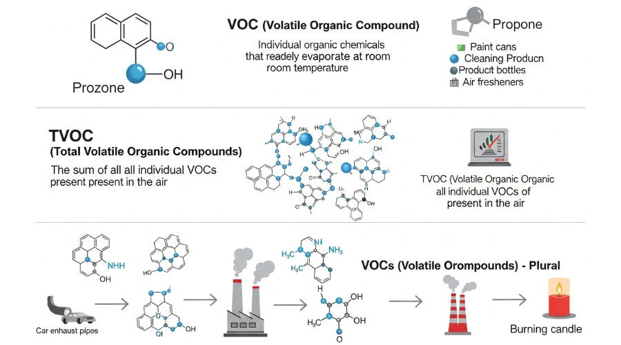 В чем разница между VOC, TVOC и VOCs?