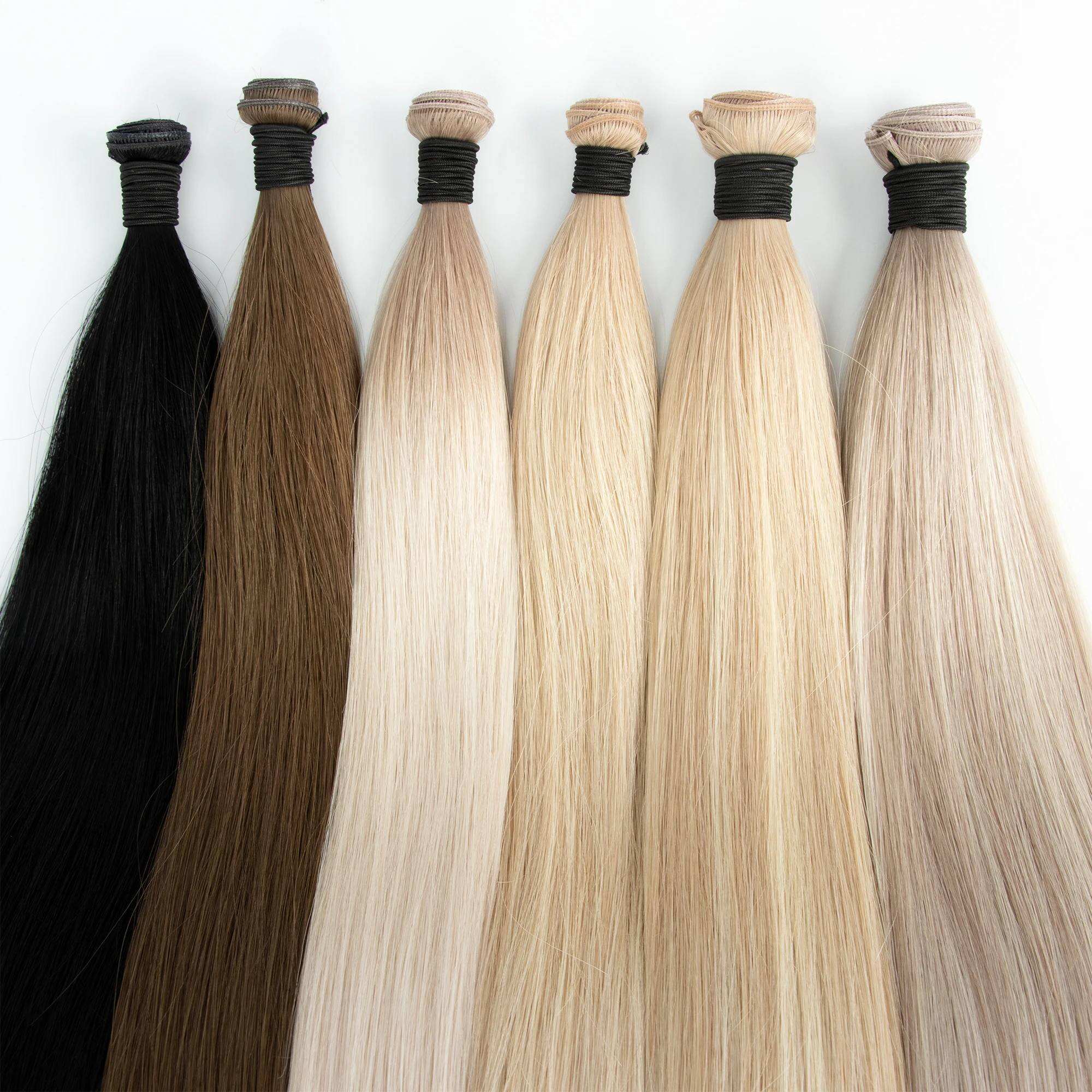 Haohao Hair Private Genius Weft Remy New Hand Tied Weft Hair Extension Rooted Double Drawn Hand Tied Wefts