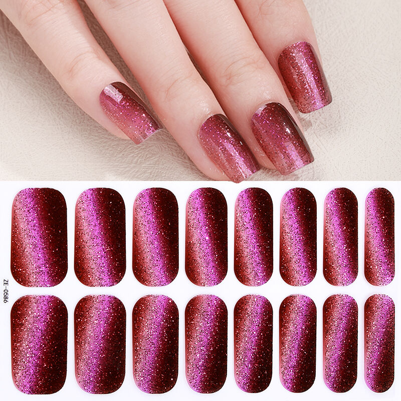 Custom Personalize Design 3D Colorful Purple Glitter Gradient Crystal Full Wraps Nail Art Sticker Thin Non Toxic Waterproof