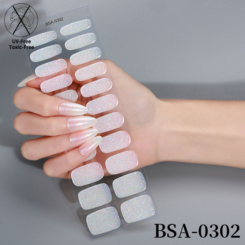  NO UV Baked Pre-Cured Soft Gel Nail Sticker New Industry Product UV Free Gel Nail Stickers