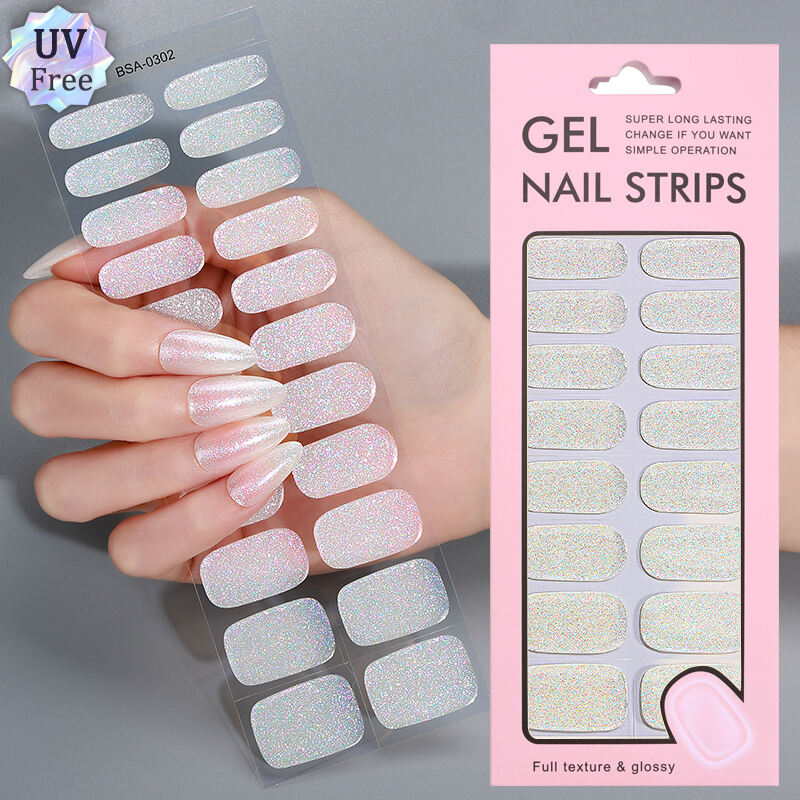 Free Uv Gel Stickers New Techniques 22 Strips Semi Solid Nail Glue No Uv Nail Wraps Stickers