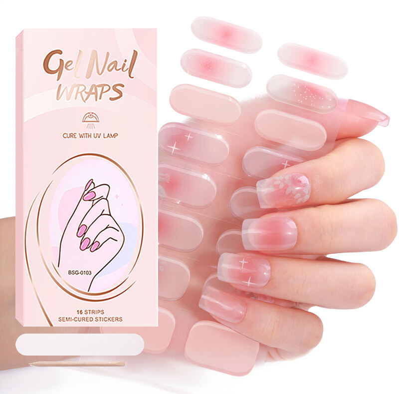 Paket Stiker Kuku Gel Semi Cured dengan Logo Kustom Desain Personalisasi Stiker Kuku Gel yang Dapat Dikustomisasi dengan Lampu UV