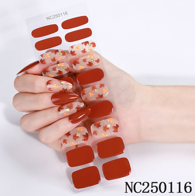 3D Maple Leaf Thin Shiny Silver Glitter Plastic Waterproof Self-Adhesive Non-Toxic Full Wrap UV Semi Cured Gel Nail Stickers