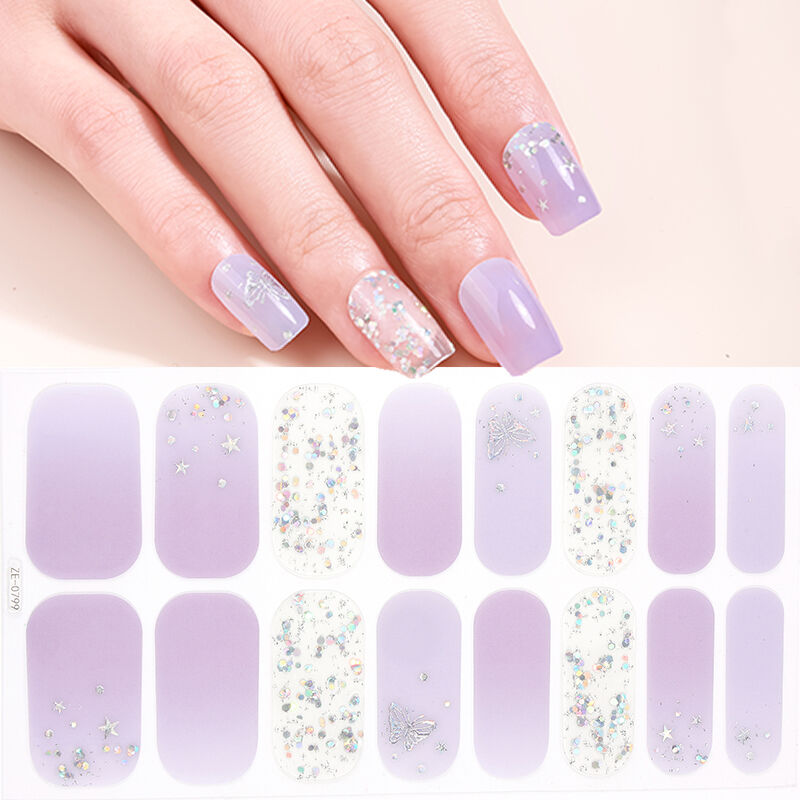 Best Selling 3D Waterproof Shiny 16-Finger Adhesive Nail Stickers Monochrome Cat's Eye Gradient Glitter Nail Wraps