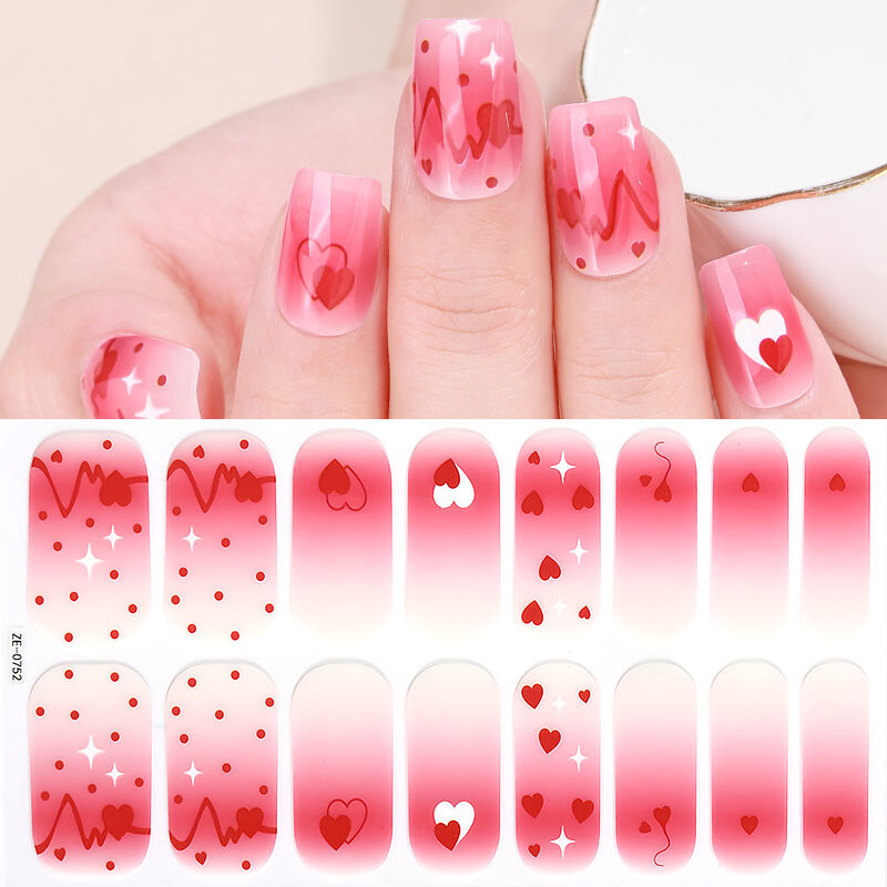 Full Cover 3D Waterproof Plastic Nail Patch Strips 16 Tips Pure Color Sticker Nail Wraps Pink