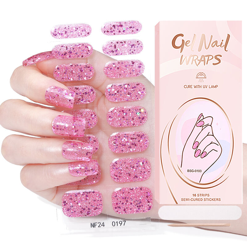 সেলুন মানের লেজার ফয়েল সেমি কিউয়ারড জেল স্ট্রিপস হট সেলিং সেমি কিউয়ারড জেল স্টিকার ইউভি জেল নেইল স্টিকার