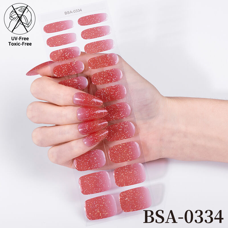 Wholesale No Bake Cured Gel Nail Strip Stickers Non-Toxic Long Lasting N UV Cured Gel Nail Wraps