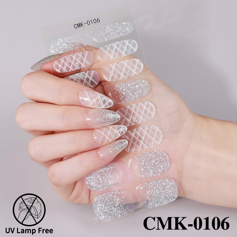 चमकदार, कोई UV नहीं, सेमी-क्योर्ड नेल स्टिकर्स, जेल नेल पॉलिश व्रैप्स, पूर्ण कवर चिपकने वाले नेल स्टिकर्स