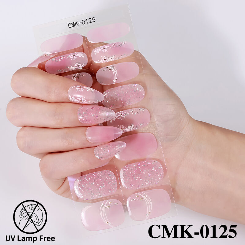 चमकदार, एकरंग नेल स्ट्रिप्स, चमकीली नेल आर्ट, 16 टिप्स, कोई बेकिंग नहीं, UV-मुक्त जेल नेल व्रैप्स स्टिकर्स