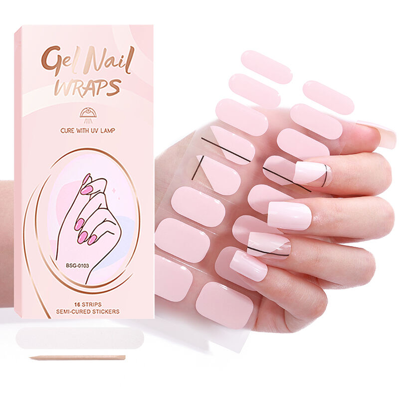 Laris Manis Strip Kuku Semi Cured dengan Logo Kustom Lampu UV Semi-cured Stiker Kuku Gel untuk Aplikasi Gel pada Kuku Seni